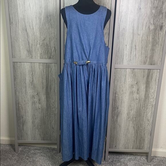 Vintage 90's Handcrafted Patriotic Denim Dress with Flag Buttons Women's L - Picture 7 of 12